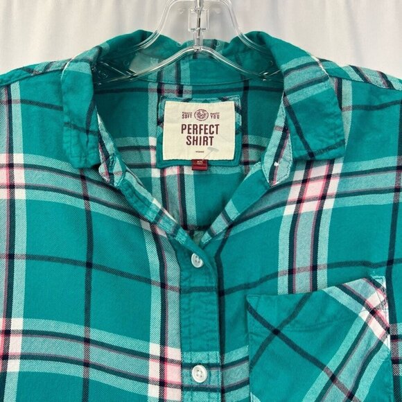 Perfect Shirt Womens Button Front Multicolor Plaid Long Sleeve Pockets Rayon XS - Picture 3 of 10